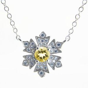 Genuine Citrine Sterling Silver Flower Necklace